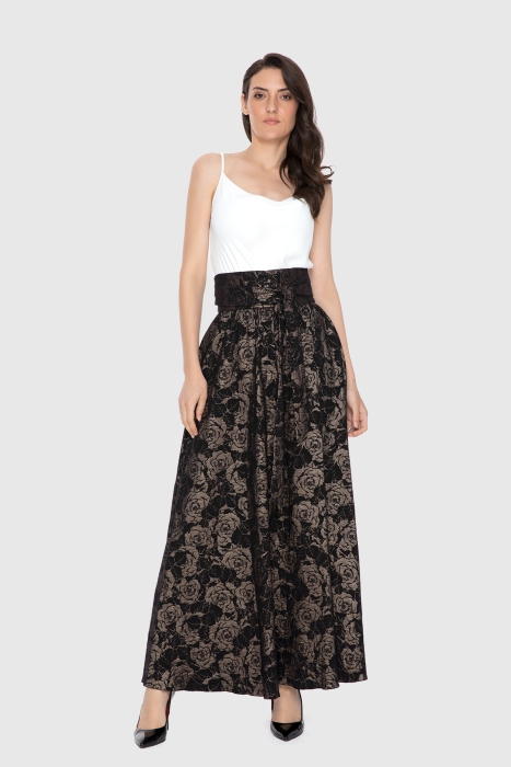 Gizia Patterned Flared Long Beige Skirt. 1 Gizia Patterned Flared Long Beige Skirt. 1