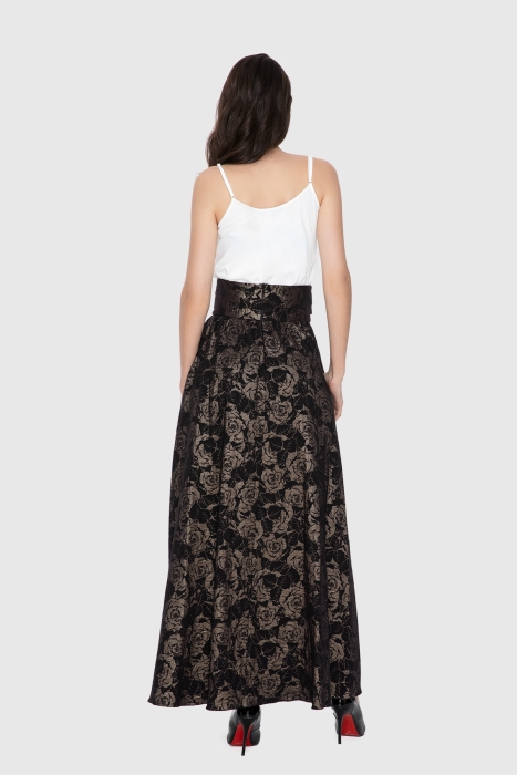 Gizia Patterned Flared Long Beige Skirt. 3 Gizia Patterned Flared Long Beige Skirt. 3