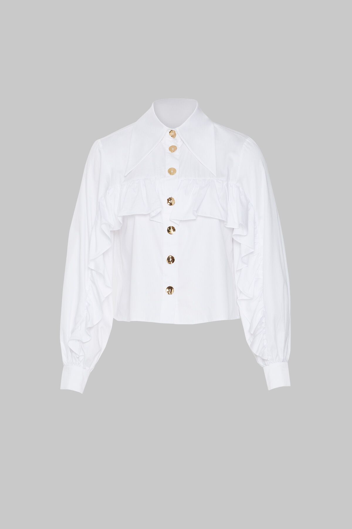 KIWE - Volan Detaylı Tasarım Popli̇n Beyaz Gömlek