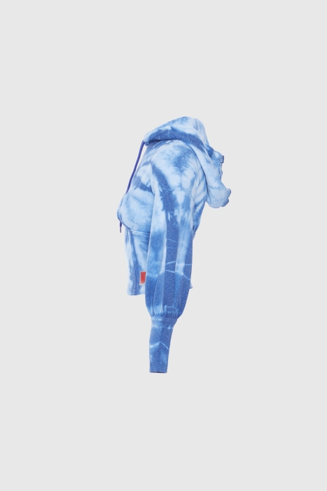 Gizia Hooded Tie-Dye Patterned Blue Sweatshirt. 2