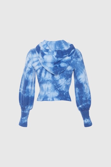 Gizia Hooded Tie-Dye Patterned Blue Sweatshirt. 3