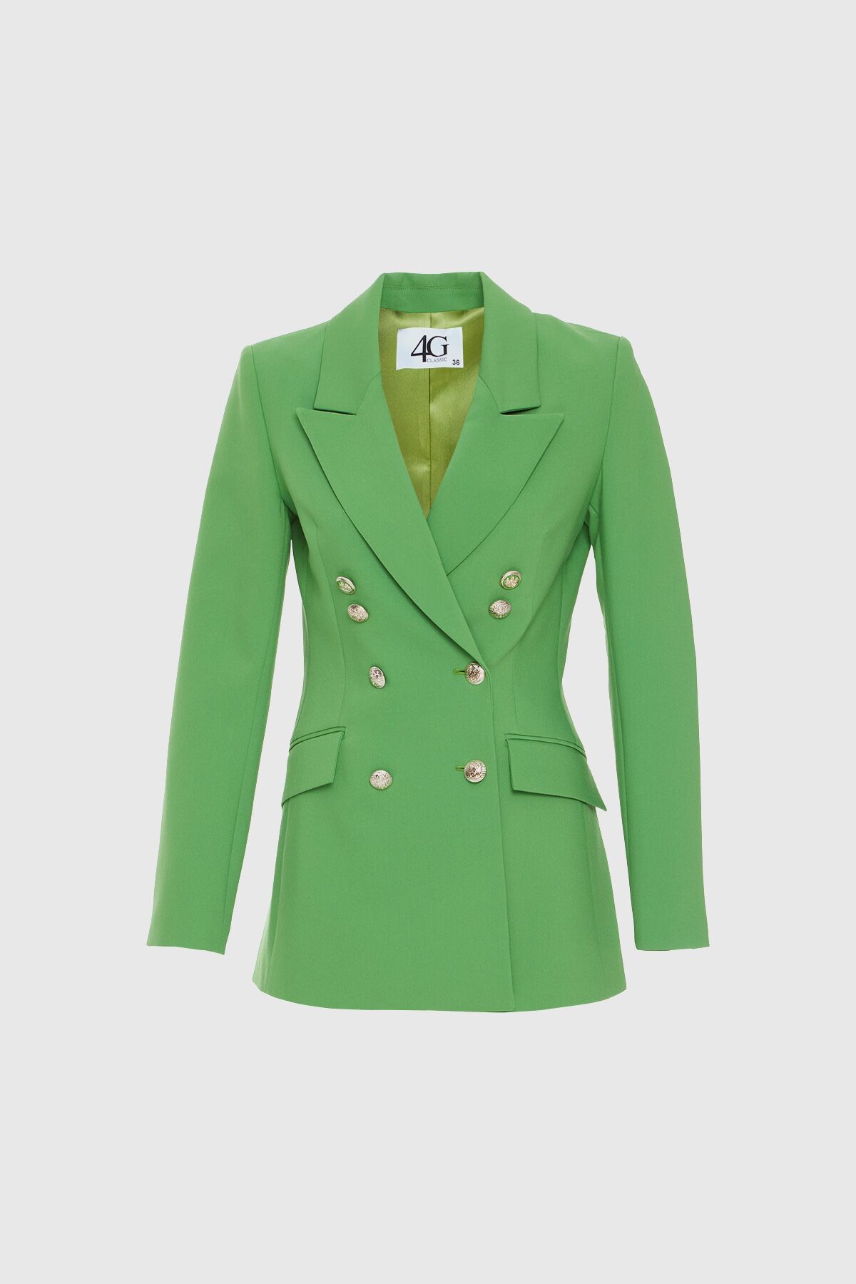 4G CLASSIC - Kruvaze Kapamalı Gold Düğmeli Yeşil Blazer Fit Ceket