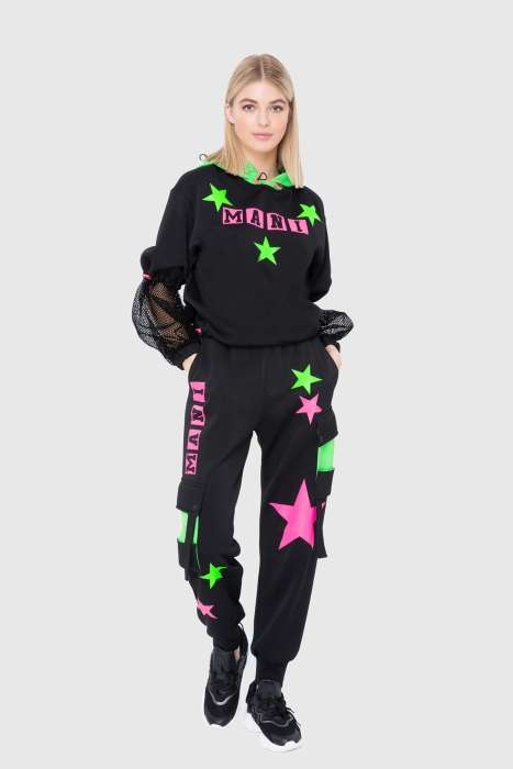 Gizia Neon Garnish, Star Printed Pleated Sweatshirt. 1