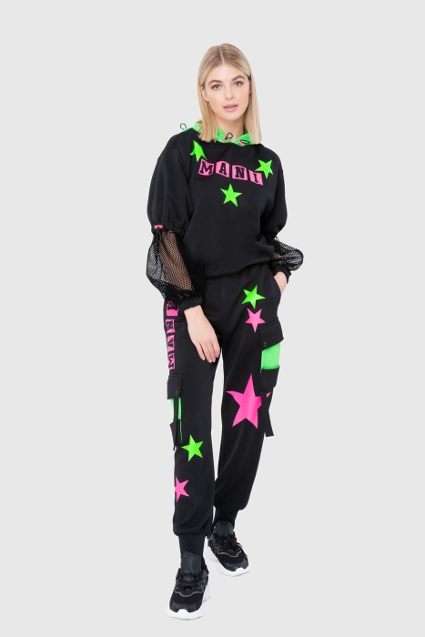 Gizia Neon Garnish, Star Printed Pleated Sweatshirt. 2