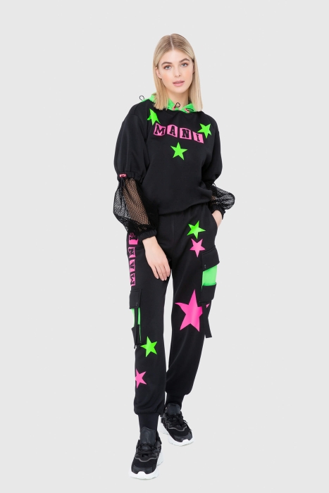 Gizia Neon Garnish, Star Printed Pleated Sweatshirt. 2 Gizia Neon Garnish, Star Printed Pleated Sweatshirt. 2
