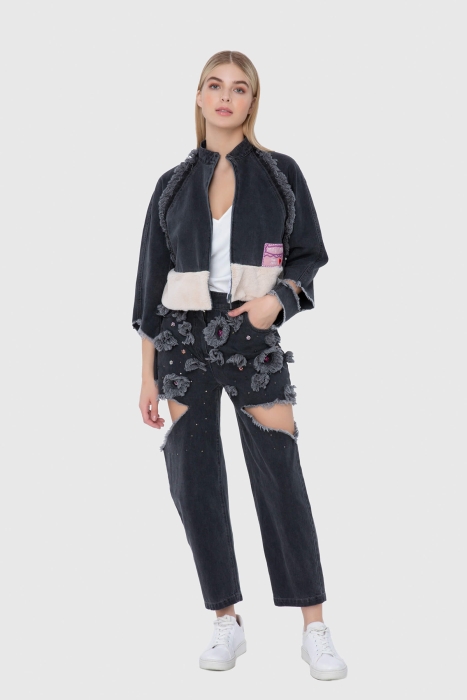 Gizia Window And Plush Detailed Jean Jacket. 1 Gizia Window And Plush Detailed Jean Jacket. 1