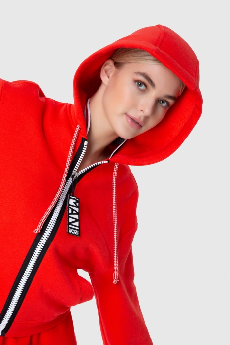 Gizia Striped Rib And Collar Detailed Hooded Front Zipper Sweatshirt. 2 Gizia Striped Rib And Collar Detailed Hooded Front Zipper Sweatshirt. 2