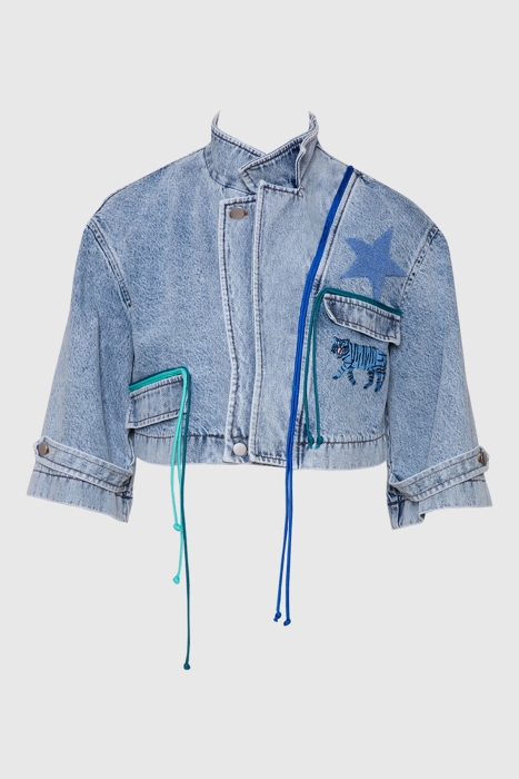 Gizia Crop Jean Jacket With Rope Accessory. 4
