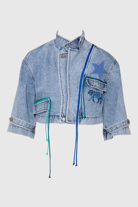Gizia Crop Jean Jacket With Rope Accessory. 4 Gizia Crop Jean Jacket With Rope Accessory. 4