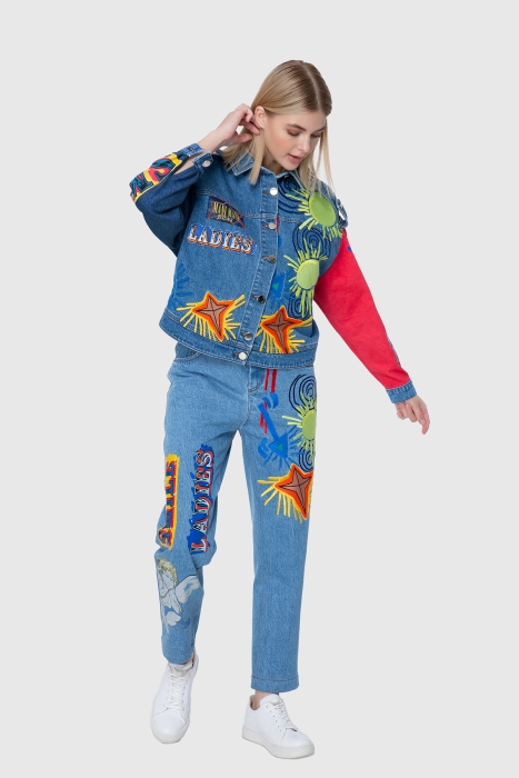Gizia Jacron And Color Embroidery Detailed Two Color Jean Jacket. 2 Gizia Jacron And Color Embroidery Detailed Two Color Jean Jacket. 2