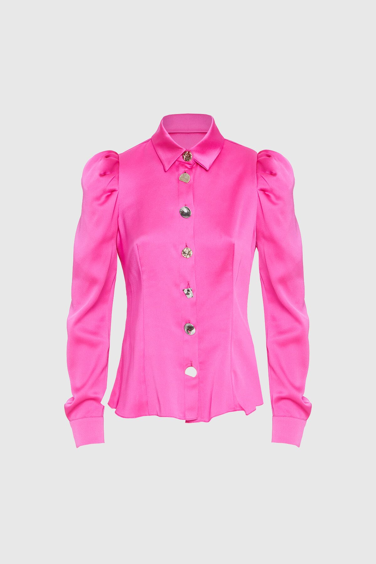 KIWE - Button Detailed Sleeve Pleated Pink Crepe Shirt