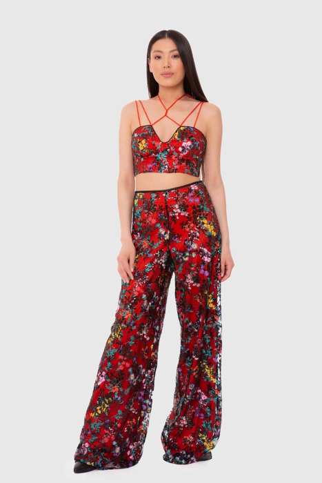 Gizia Colorful Palazzo Trousers With Sequin Embroidery. 1