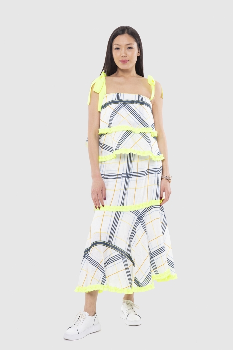 Gizia Neon Strip Detailed Strappy Linen Blouse. 3 Gizia Neon Strip Detailed Strappy Linen Blouse. 3