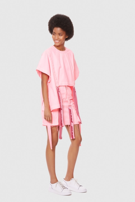 Gizia Stripe Detailed Neon Denim Skirt. 1