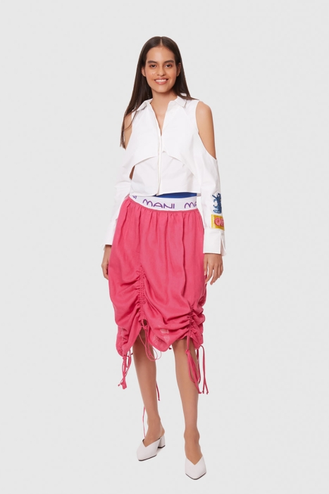 Gizia Pleated Linen Fuchsia Skirt. 1