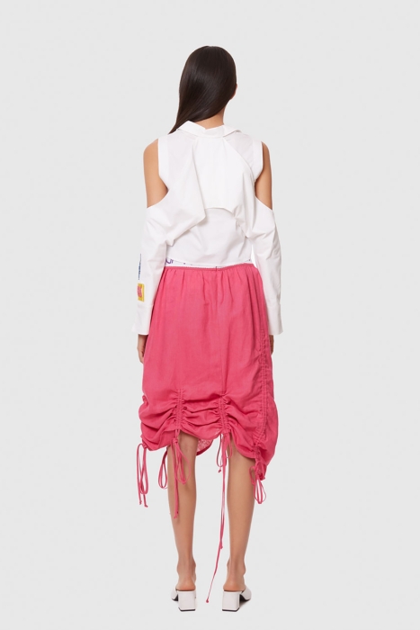 Gizia Pleated Linen Fuchsia Skirt. 2