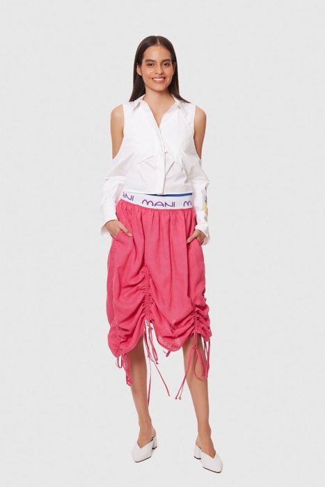 Gizia Pleated Linen Fuchsia Skirt. 3