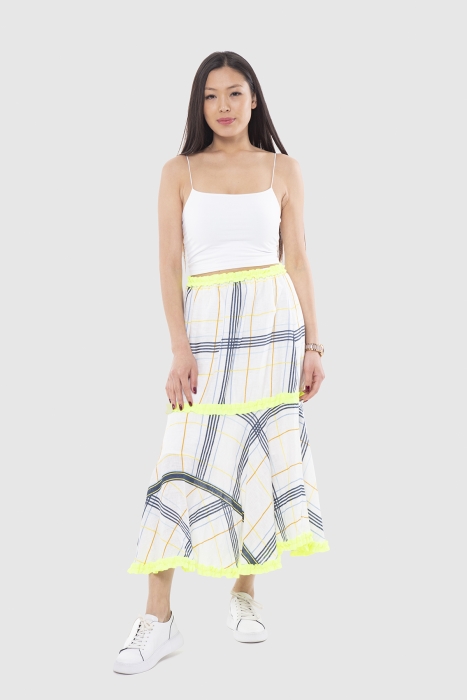 Gizia Neon Strip Detailed Shirted Plaid Linen Skirt. 3 Gizia Neon Strip Detailed Shirted Plaid Linen Skirt. 3