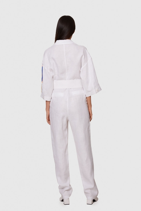 Gizia Embroidered White Linen Jumpsuit. 2