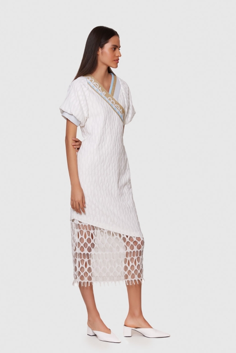 Gizia Printed White Knit Midi Dress. 1