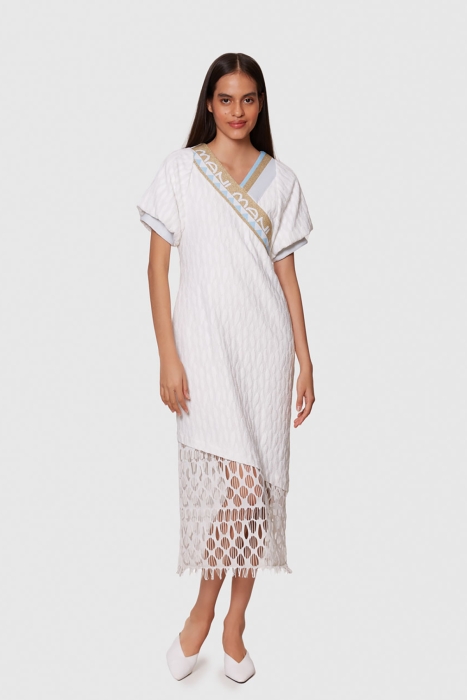 Gizia Printed White Knit Midi Dress. 3
