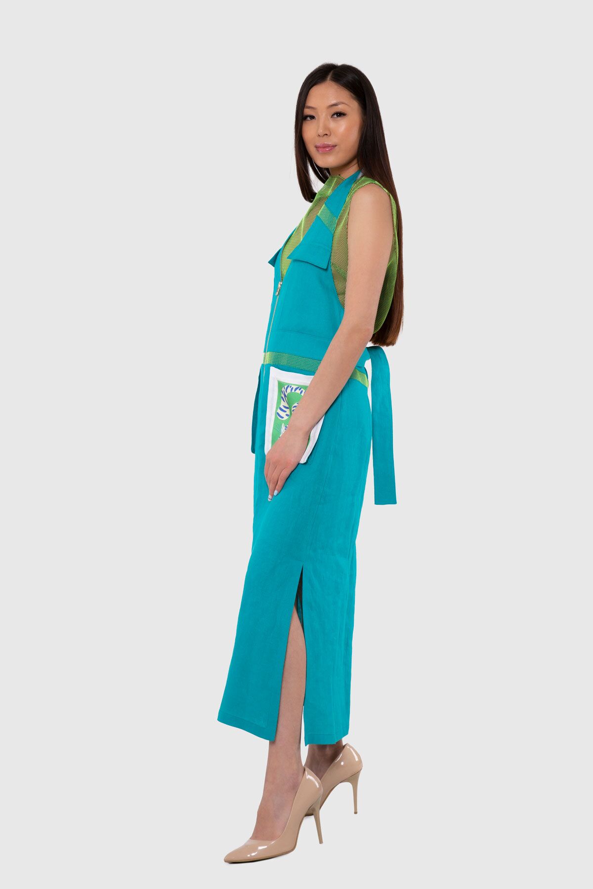 MANI MANI - Net Detailed Turquoise Midi Dress