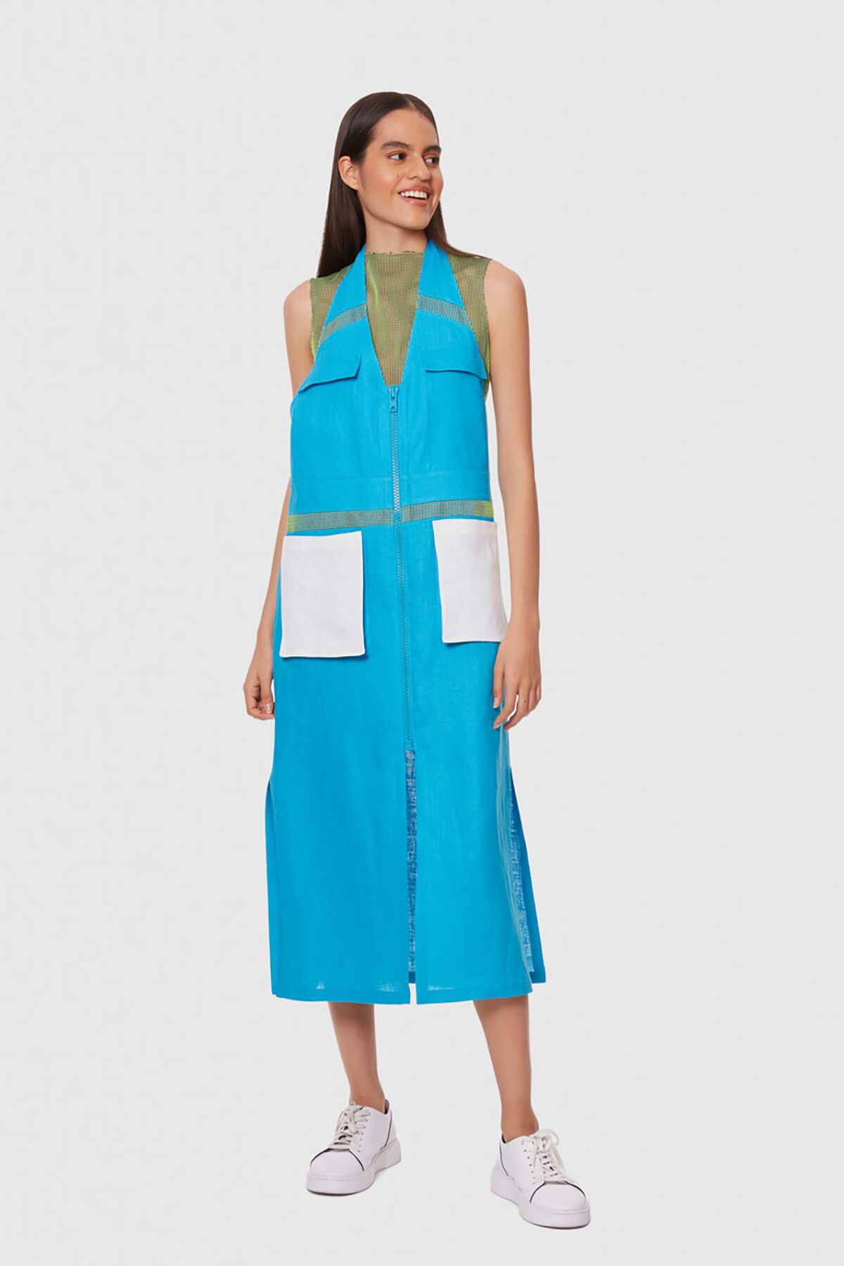 MANI MANI - Net Detailed Blue Midi Dress