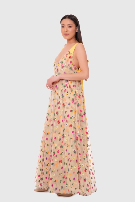 Gizia Yellow Belted, Floral Dress. 1
