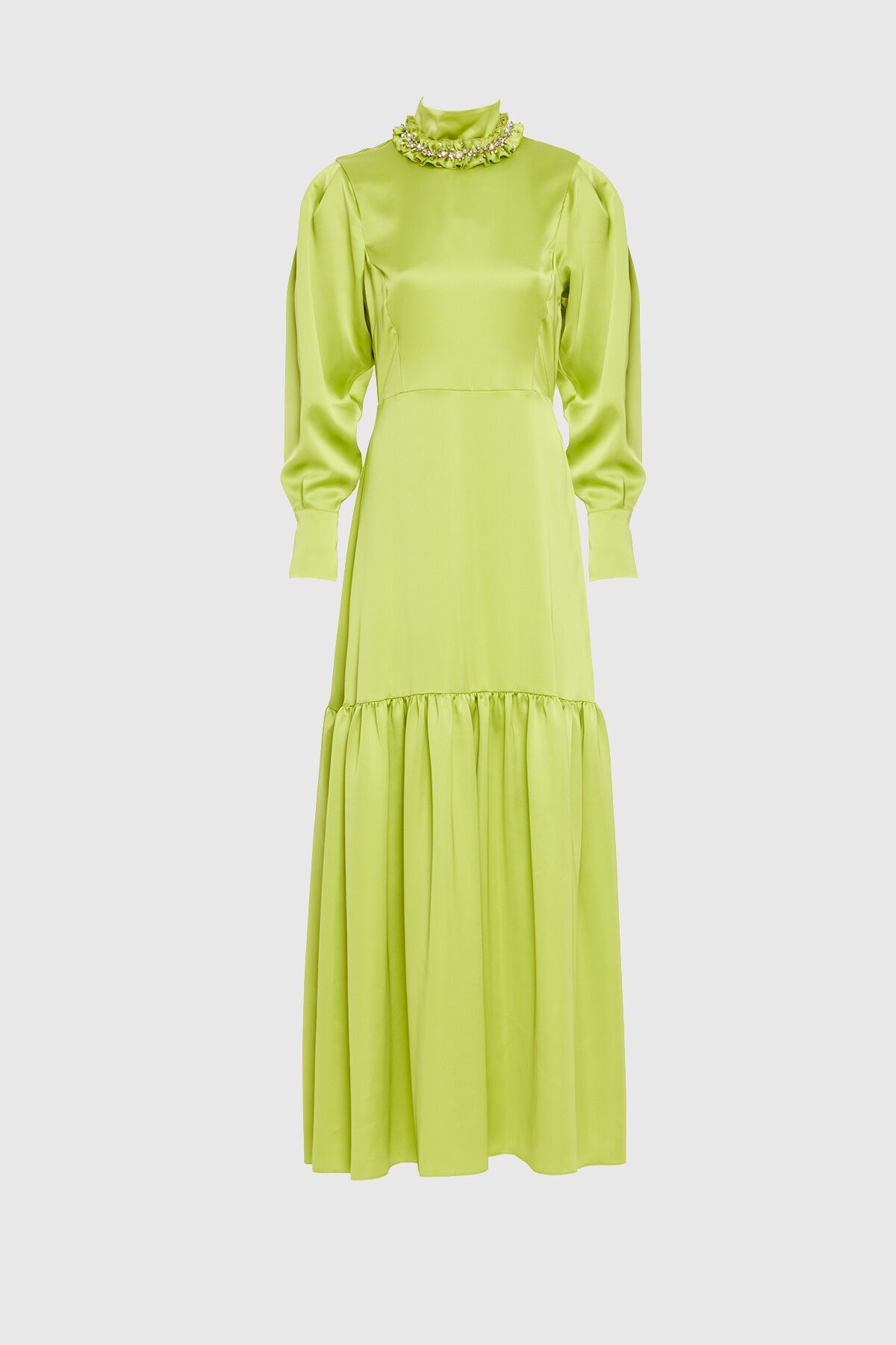  GIZIA - Embroidered Flowy Long Green Dress