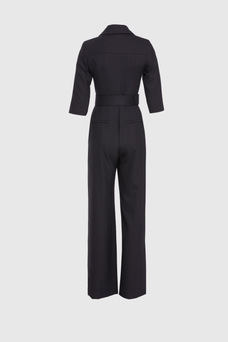 Gizia Zipper and Embroidery Detailed Black Jumpsuit. 3