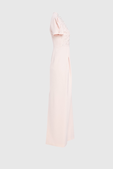 Gizia V Neck Stone Pearl Embroidered Long Pink Evening Dress. 2
