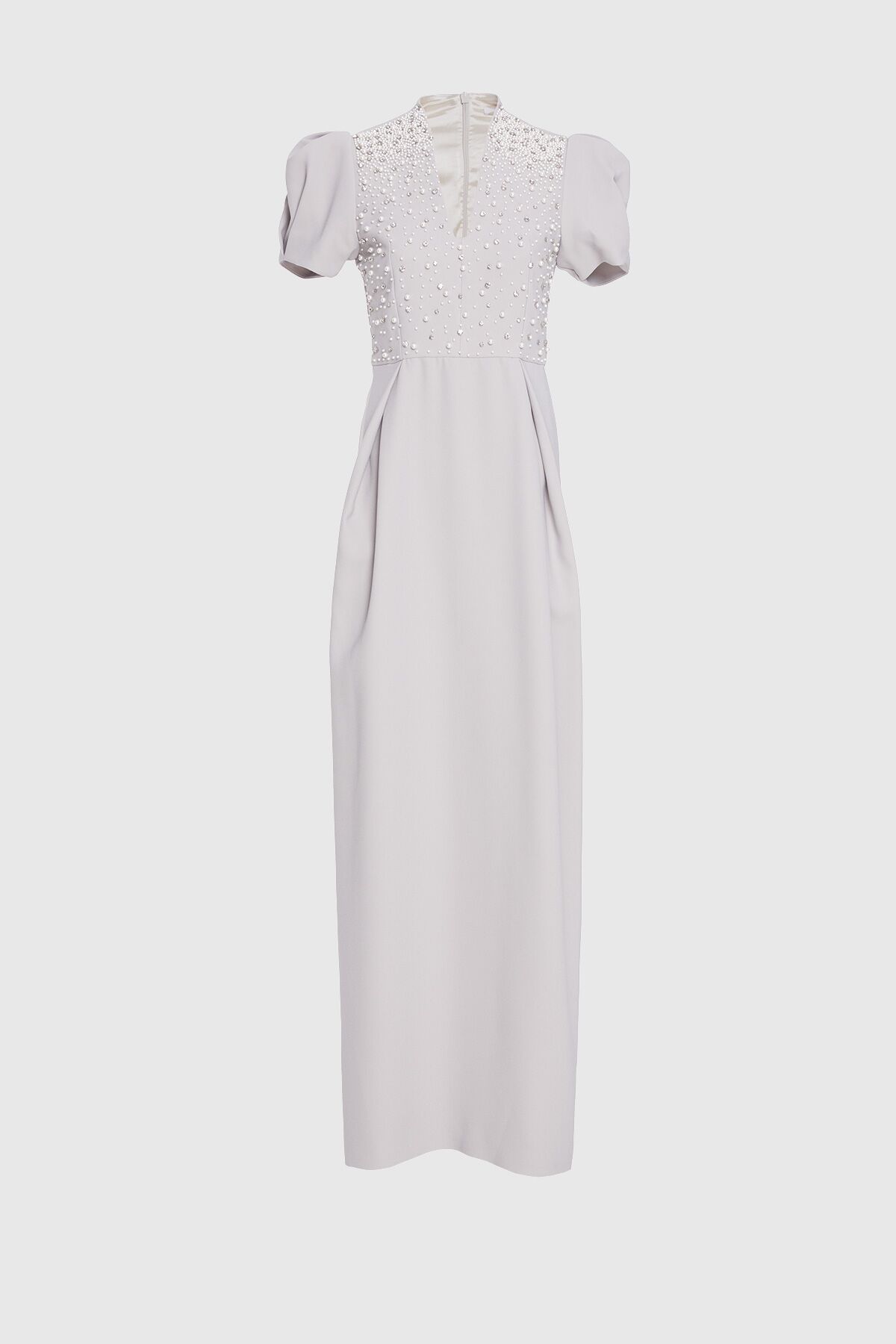  GIZIA - V-Neck Stone Pearl Embroidered Long Gray Evening Dress