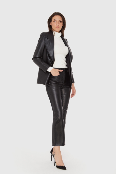 Gizia Black Leather Blazer Jacket. 2