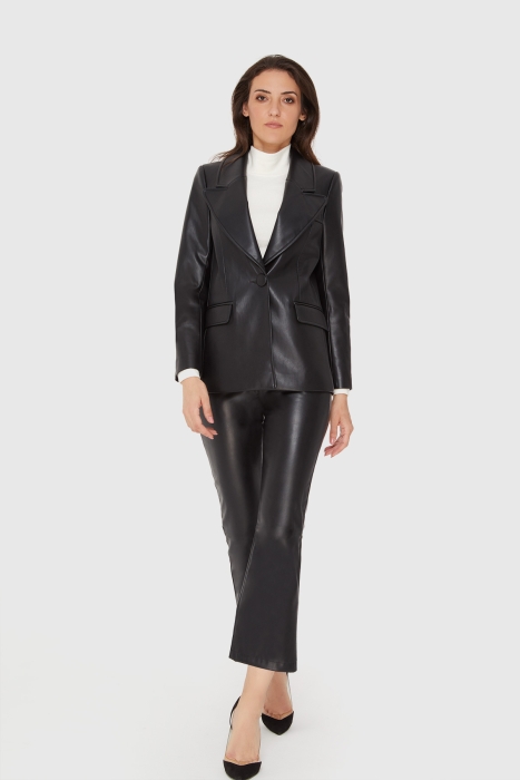 Gizia Black Leather Blazer Jacket. 1