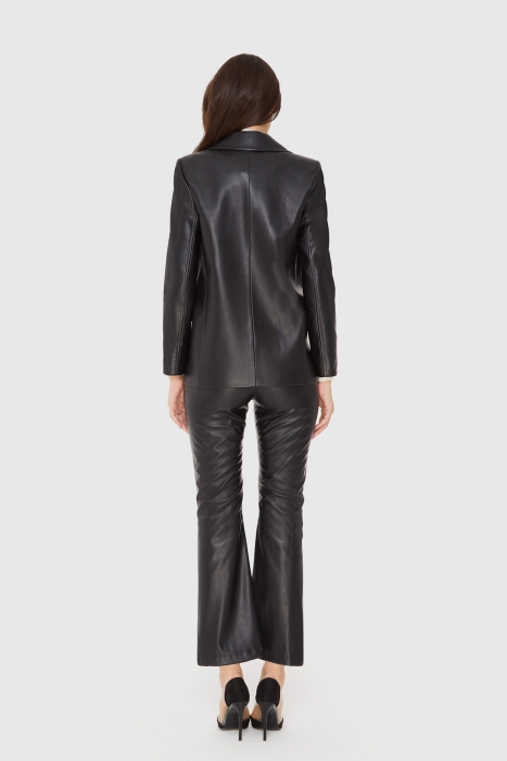 Gizia Black Leather Blazer Jacket. 3