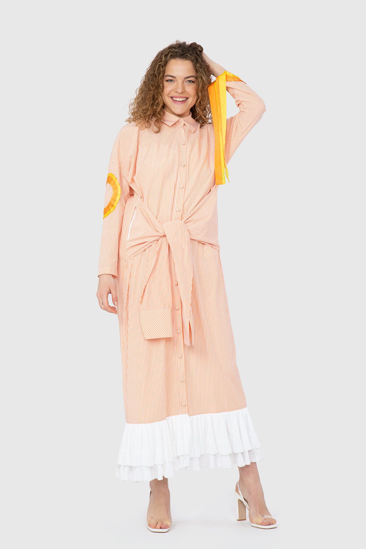 MANI MANI - Bağlama Detaylı Pilise Şeritli Elbise