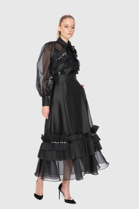 Gizia Ruffle And Embroidered Detailed Organza High Waist Skirt. 1