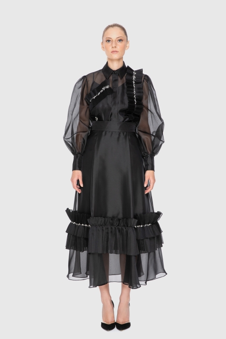 Gizia Ruffle And Embroidered Detailed Organza High Waist Skirt. 3