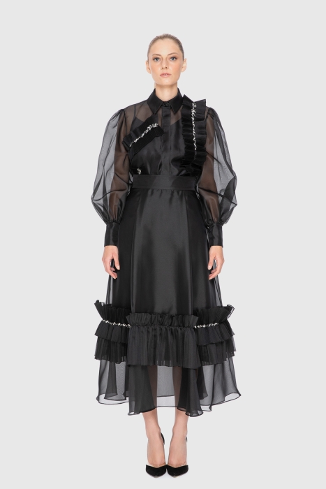 Gizia Ruffle And Embroidered Detailed Organza High Waist Skirt. 3 Gizia Ruffle And Embroidered Detailed Organza High Waist Skirt. 3