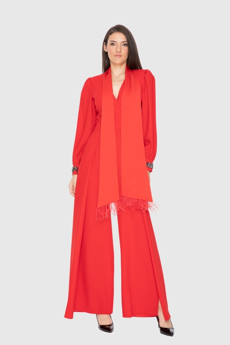 Gizia Stone Detailed Red Jumpsuit. 1