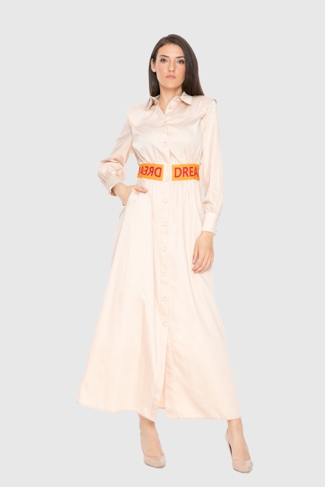 Gizia Shirt Collar Long Beige Dress. 1