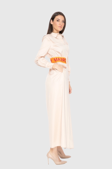 Gizia Shirt Collar Long Beige Dress. 2