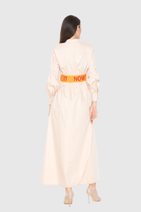Gizia Shirt Collar Long Beige Dress. 3