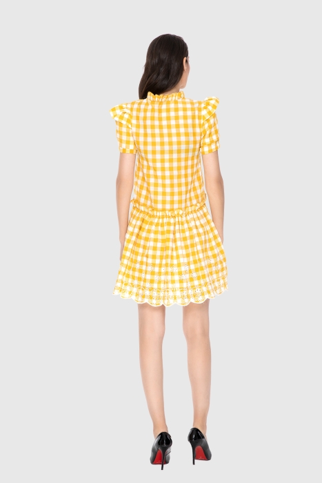 Gizia Mini Dress With Shoulder Ruffle Skirt Processing Detail. 3