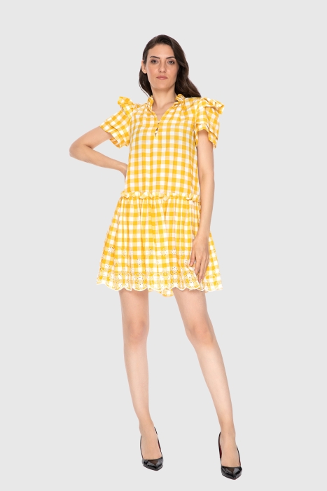 Gizia Mini Dress With Shoulder Ruffle Skirt Processing Detail. 1