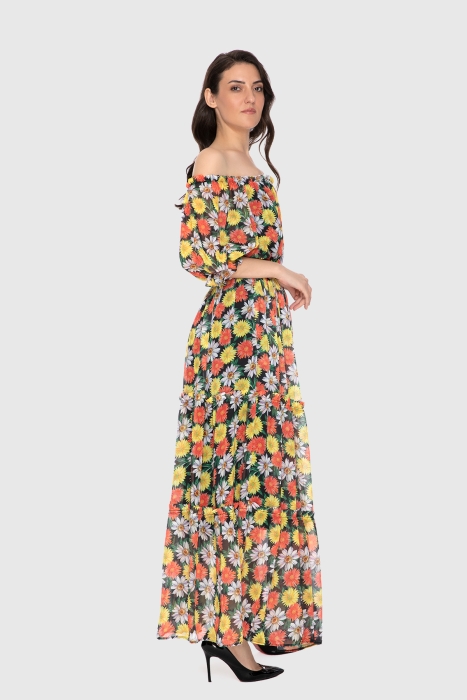 Gizia Floral Patterned Long Dress With Off Shoulder Belt. 2