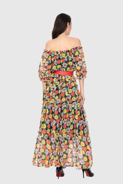Gizia Floral Patterned Long Dress With Off Shoulder Belt. 3