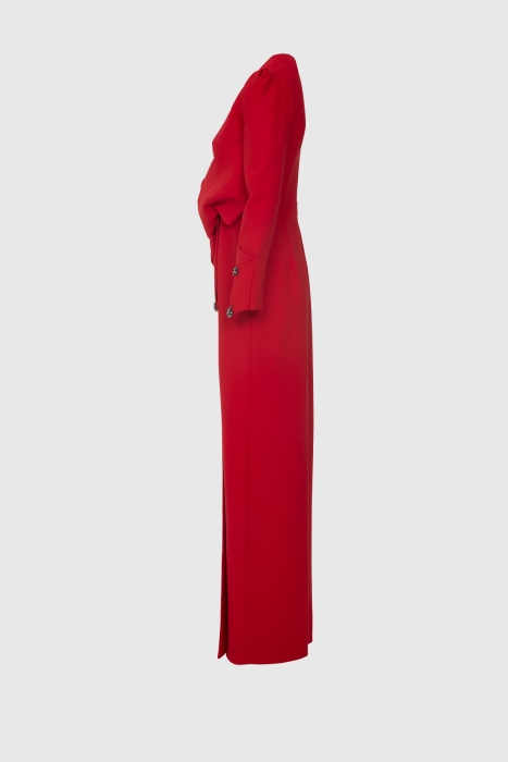 Gizia Tie Detailed Red Long Evening Dress. 2