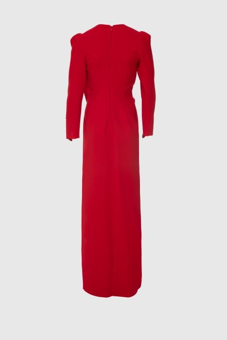 Gizia Tie Detailed Red Long Evening Dress. 3