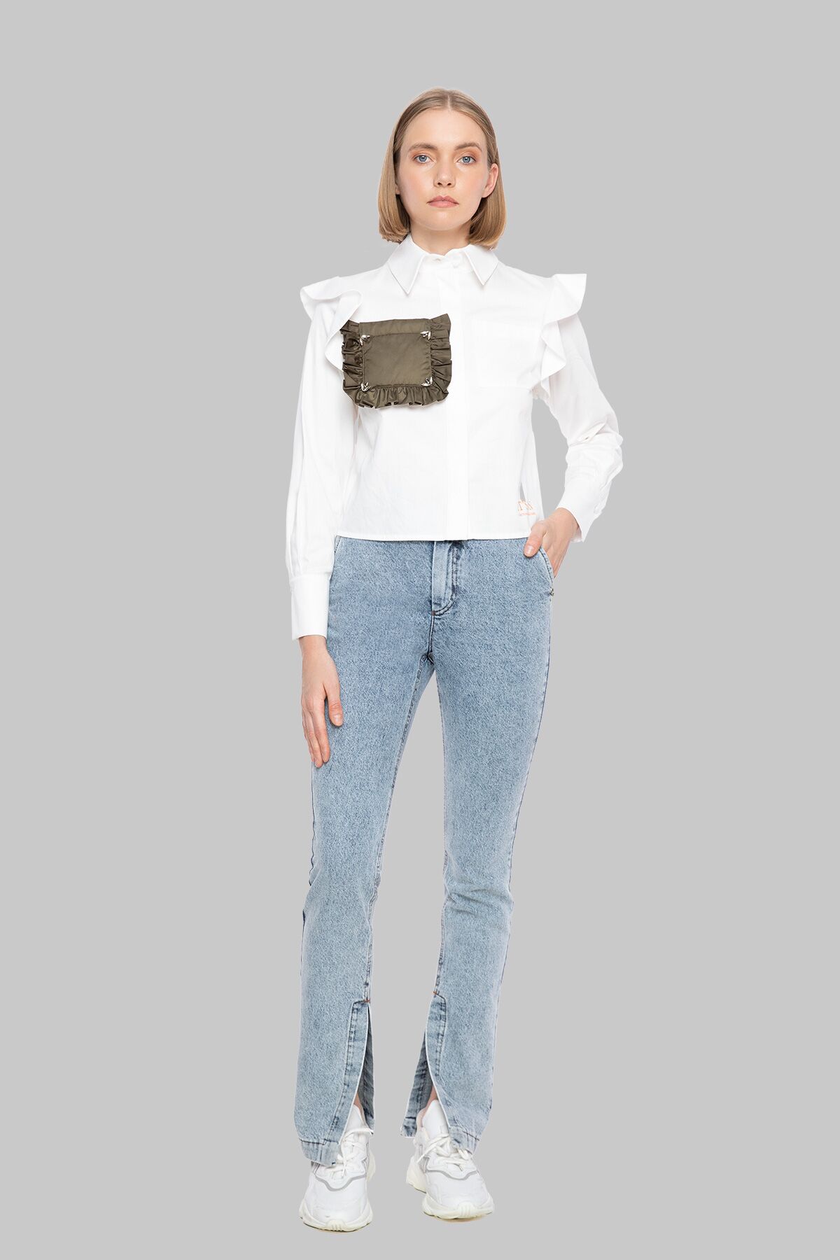  GIZIA - With Pocket Embroidered Raincoat Fabric Ecru Poplin Shirt